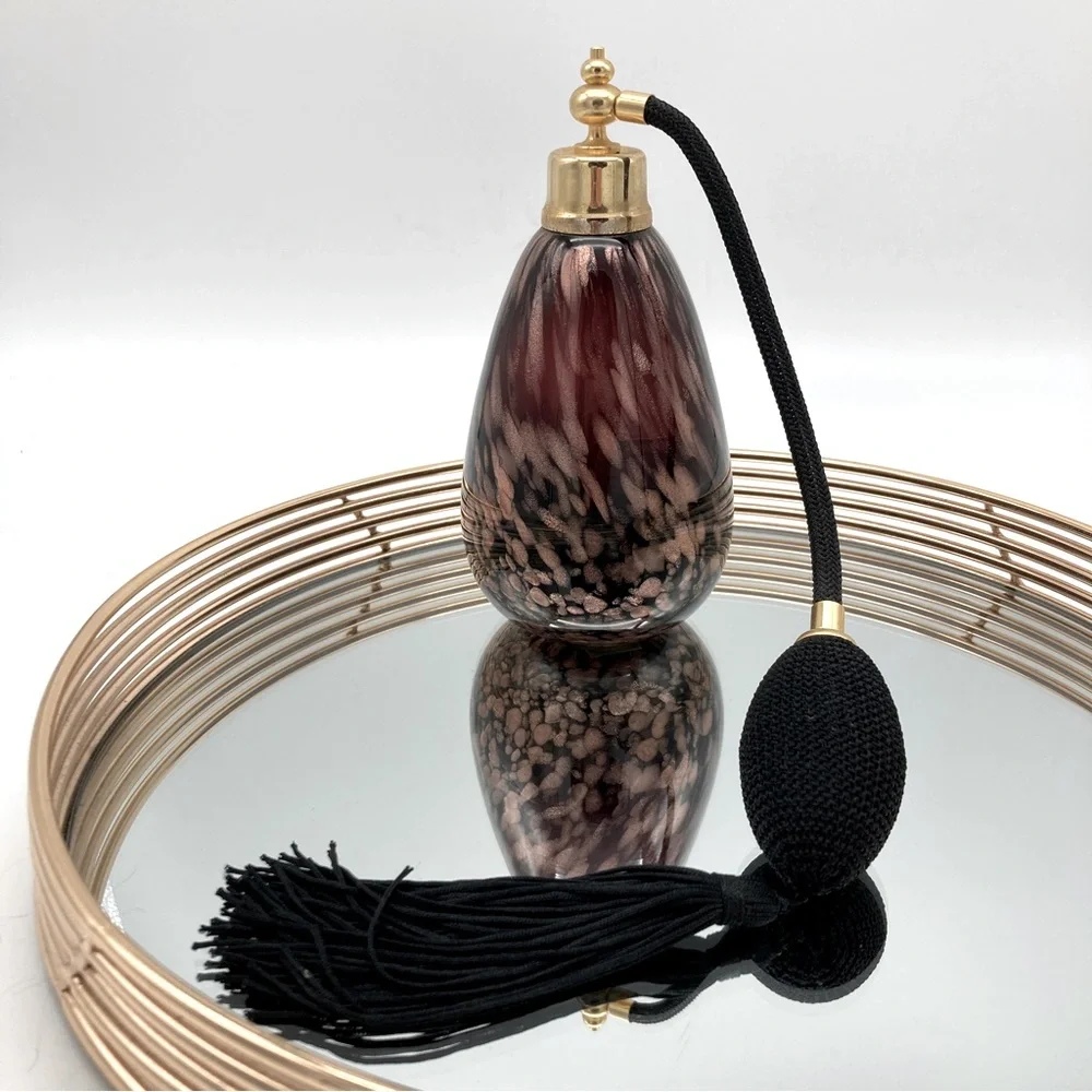 Vintage Empty Atomizer Bottle with Tassel - Sparkly Brushstroke Pattern Glass